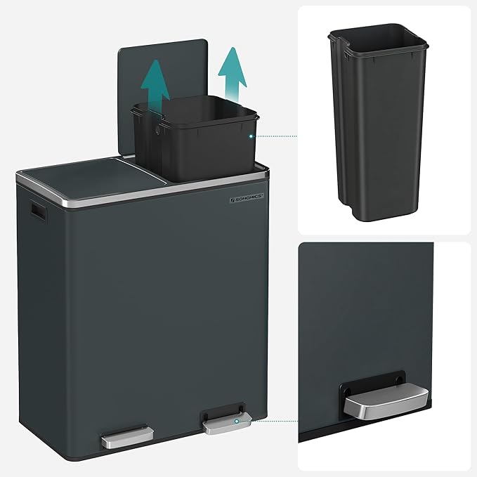 SONGMICS Trash Can, 2 x 8 Gallon Garbage Can - Image 5
