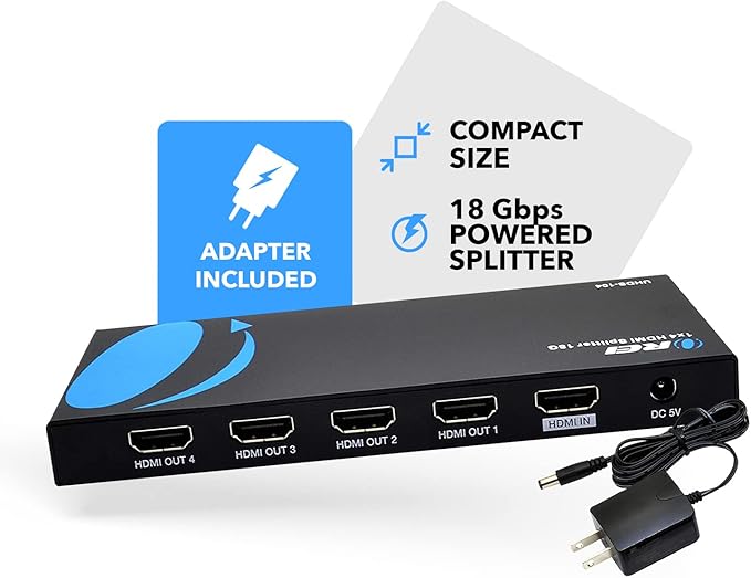 OREI HDMI Splitter 1 in 4 Out – 1x4 4K@60Hz HDMI 2.0 UHD Powered 4-Port HDMI - Image 2