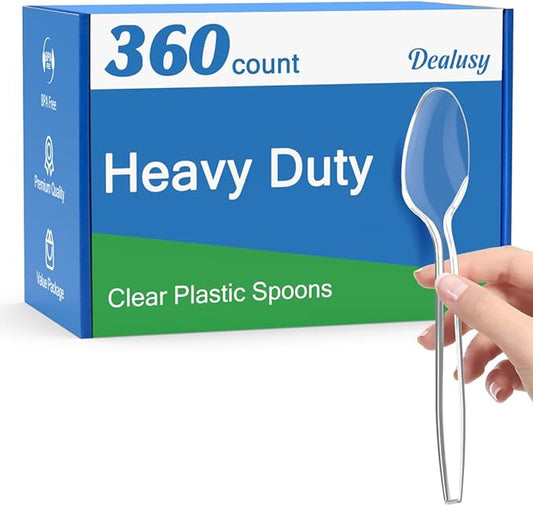 Dealusy 360 Count Clear Plastic Spoons Disposable, Heat Resistant, Solid and by Dealusy