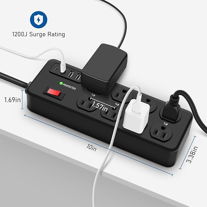 Heavy Duty Power Strip with USB, 8 Outlet Workshop Metal Power Strip, PD20W USB - Image 7