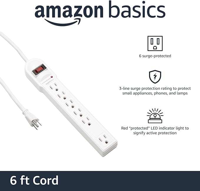 Amazon Basics Surge Protector Power Strip, 790 Joules, LED Indicator, 6ft - Image 2