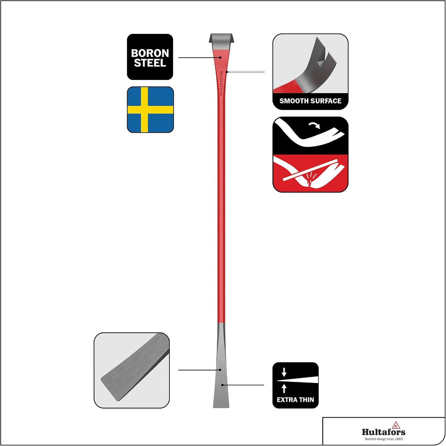 Hultafors Nageleisen (Länge 90 cm, zum Herausziehen von Nägeln, aus gehärtetem legiertem Borstahl) 480285