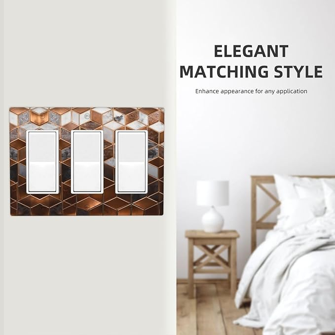 Bvtewkhz Brown Abstract Luxury Modern Geometric Cubic Marble 3 Gang Triple - Image 5