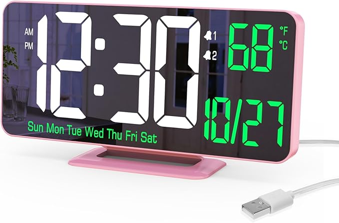 KOSUMOSU Pink Digital Clock 6.7in Desk Clock by KOSUMOSUTECHNOLOGY