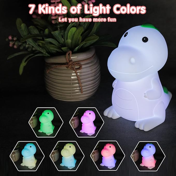 LEDHOLYT LED Cute Dinosaur Night Light, Cute Silicone Dinosaur Lamp and Animal - Image 2