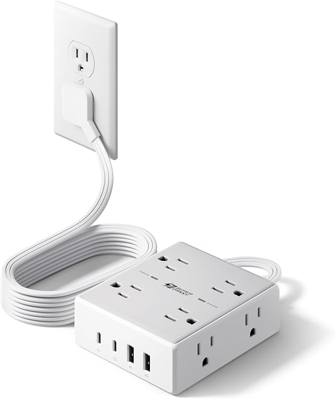 Flat Plug Surge Protector Power Strip, 6ft Ultra Thin Extension Cord by SUPERDANNY