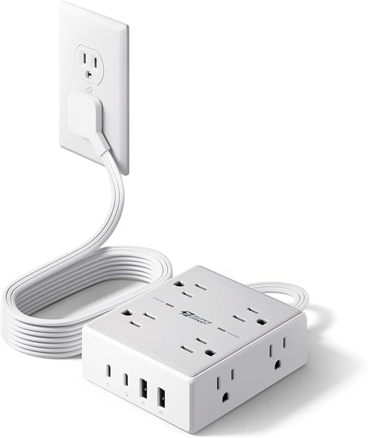 Flat Plug Surge Protector Power Strip, 6ft Ultra Thin Extension Cord by SUPERDANNY