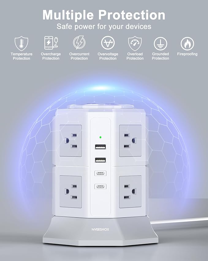 Tower Surge Protector Power Strip Flat Plugs - Image 6