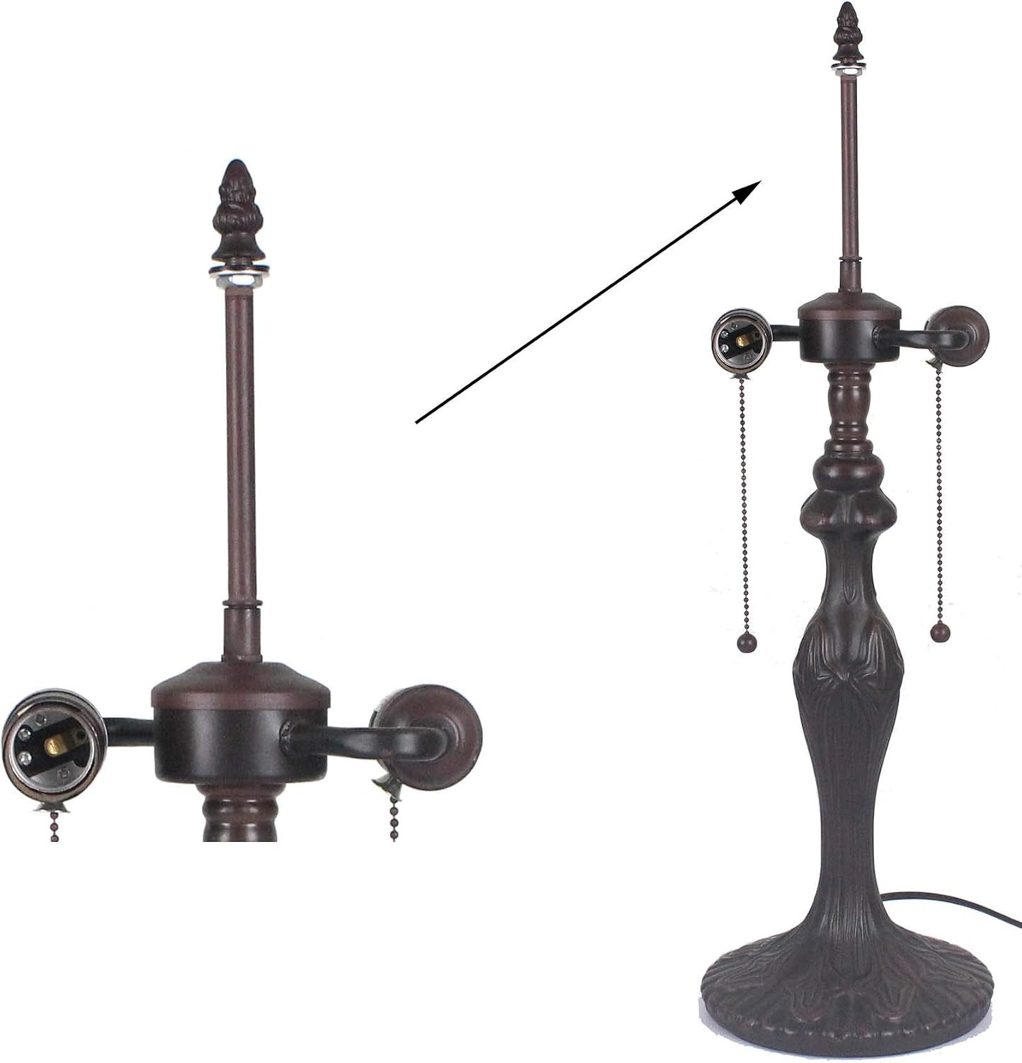 Bieye SS021 Lampshade Support with Finial for Tiffany Style Stained Glass Floor Lamp Table Lamp (G3/8 115mm Bronze Acorn)