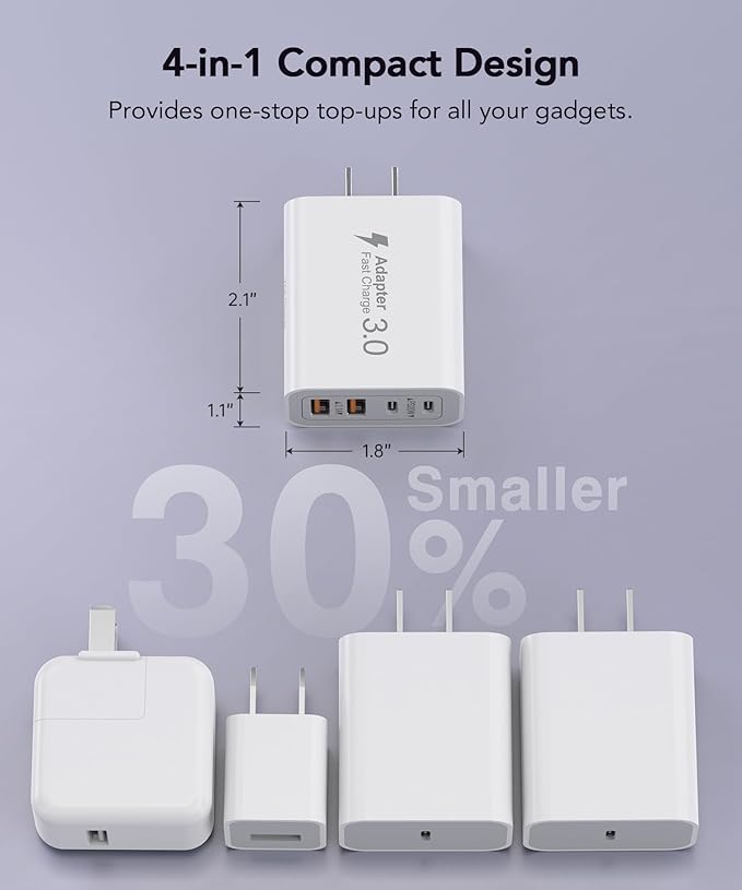 3 Pack Fast Charging Block, 40W 4-Port Charger Cube Power Brick Plug Box Base - Image 4