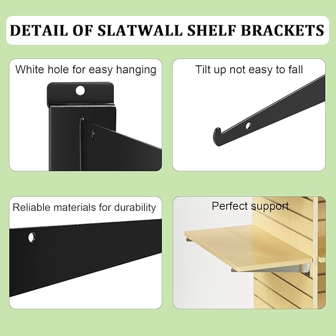 6 Pack Slat Wall Shelf Bracket 12 Inch, Heavy Duty Slatwall Shelf Brackets - Image 3