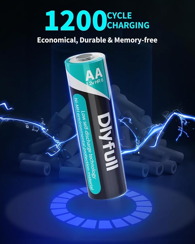 Rechargeable AA Batteries with Charger, Dlyfull 8 Pack of 2800mAh High Capacity - Image 3
