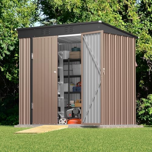 gizoon 6x4 ft outdoor shed, metal garden shed shown in use