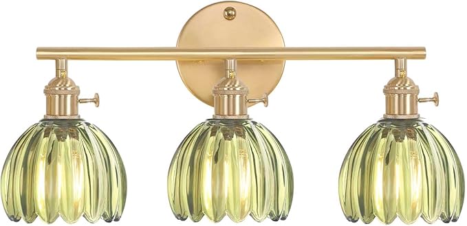 Shenmoyl Bathroom Light Fixtures, 3-Light Brass Vanity Wall Light Over Mirror by Shenmoyl