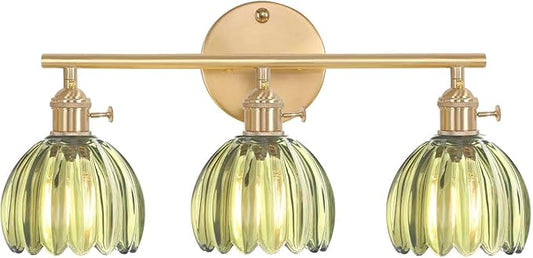 Shenmoyl Bathroom Light Fixtures, 3-Light Brass Vanity Wall Light Over Mirror by Shenmoyl