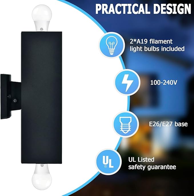 Dawn to Dusk Outdoor Light Fixtures Wall Mount 2 Pack, LED Modern Up Down - Image 4