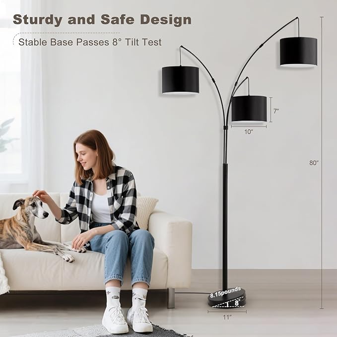 Fansdrick Floor lamp with Remote, 3 Light Arc Floor Lamps - Image 8