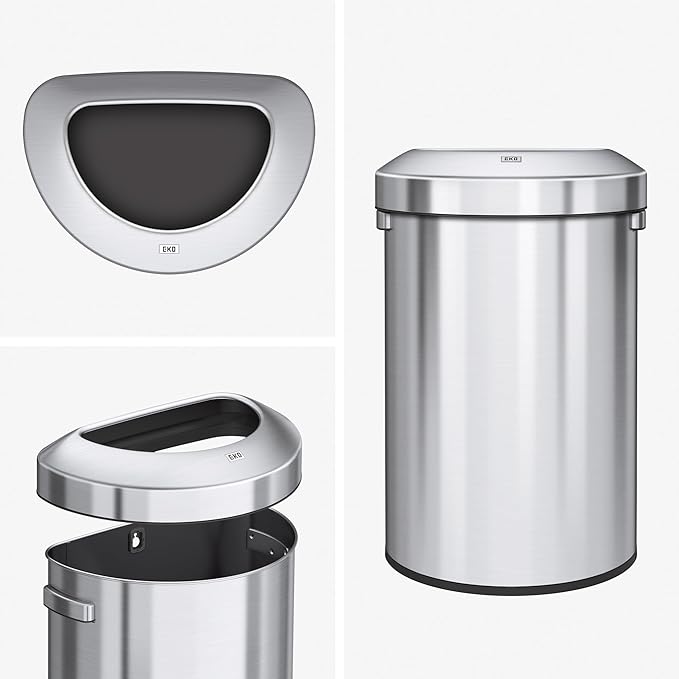 EKO Urban 21 Gallon Semi-Round Open Top Waste Bin, Stainless Steel Half Round - Image 8