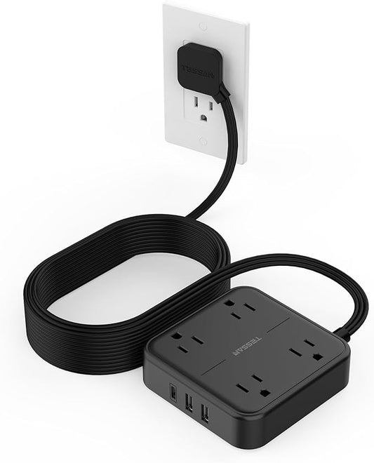 Surge Protector Flat Extension Cord 15FT, TESSAN Flat Plug Power Strip by TESSAN
