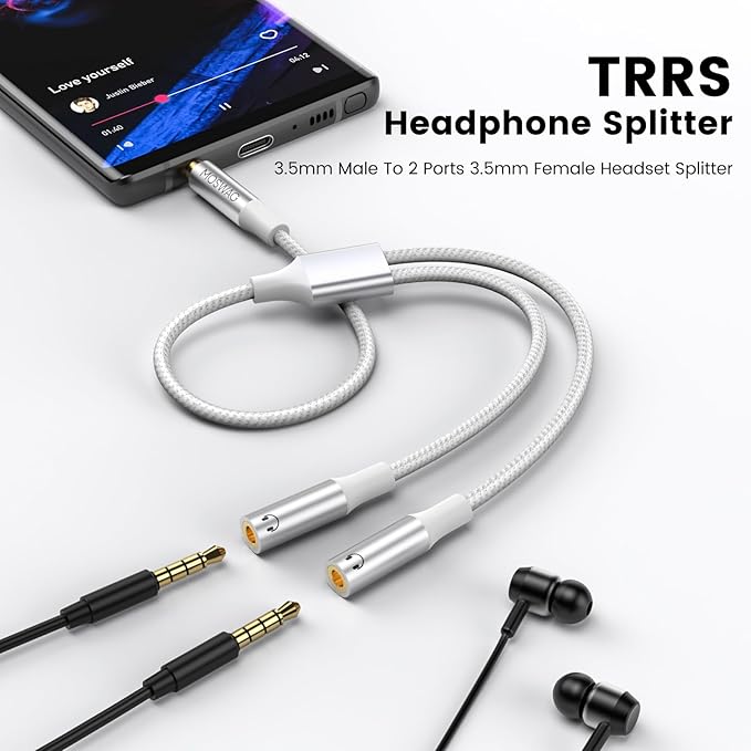 MOSWAG Headphone Splitter, 3.5mm Stereo Audio Splitter, Hi-Fi Sounds Extension - Image 2