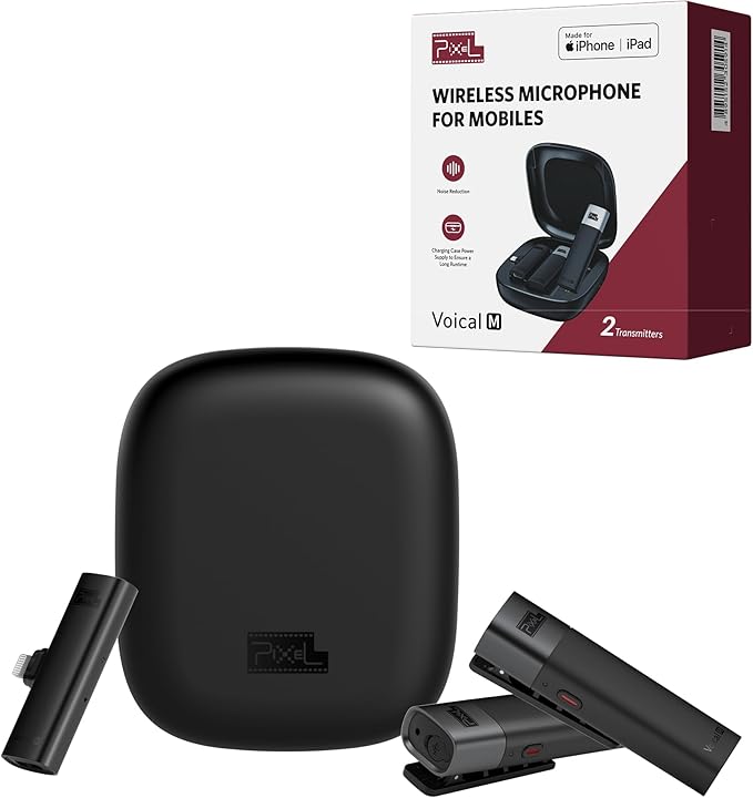 PIXEL Wireless Lavalier Microphone-2 Pack Lapel Mics Compatible by Pixel