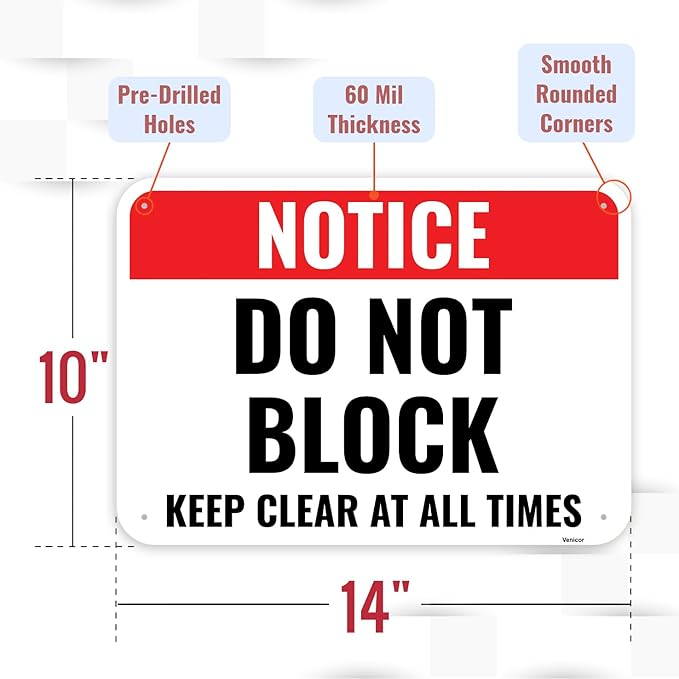 1PC Do Not Block Sign, 14 x 10 Inches - Image 2