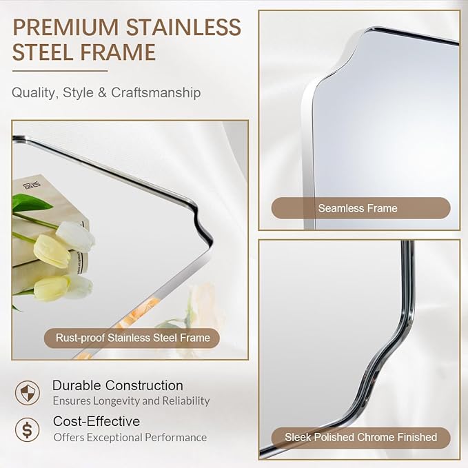 ANDY STAR 18" x 48" Chrome Full Length Mirror, Large Rectangle Bathroom Mirror - Image 4