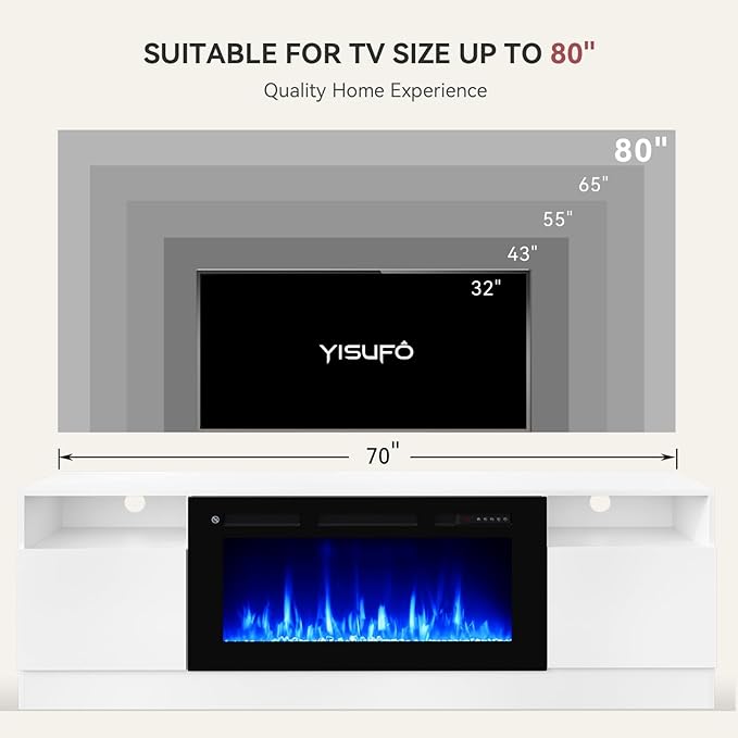 YISUFO 70" TV Stand with 36" Electric Fireplace, Large Modern Media - Image 7