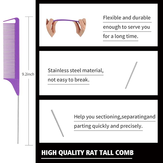 3 Pieces Hair Styling Comb Set Teasing Brush Rat Tail Comb Edge Brush - Image 4