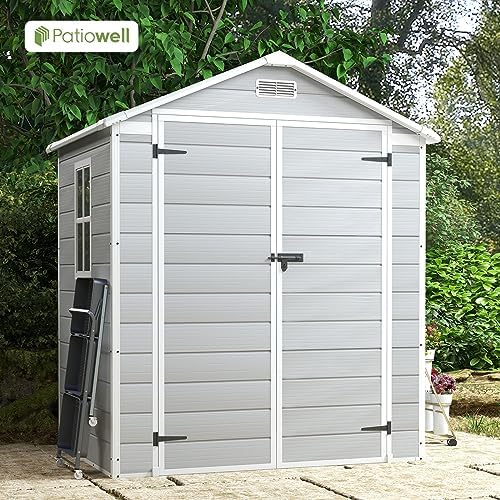 patiowell 6x4 ft resin outdoor storage shed with, front angle view
