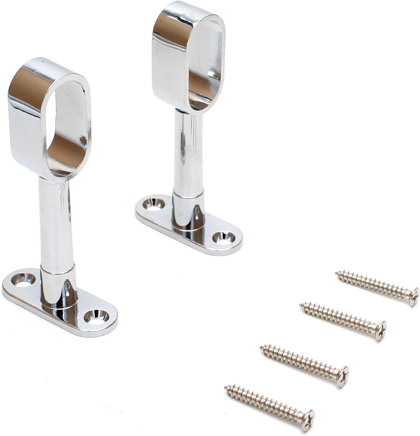 OvalRetractable Wardrobe Bracket, 16 mm Diameter, Ceiling Mounted Track Bar Support Socket 2 Pieces (All-Pass Silver)