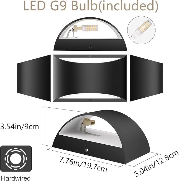 Aipsun Black Modern LED Wall Sconce Hardwired Indoor Wall Lights Set of 2 Up - Image 6