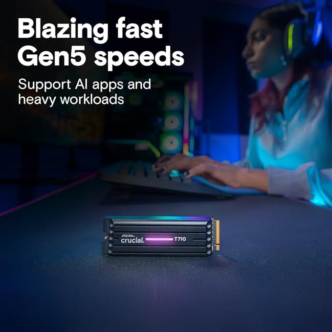 Crucial T710 PCIe Gen5 NVMe 1TB SSD – Heatsink, 900 MB/s, Laptop & Desktop - Image 3