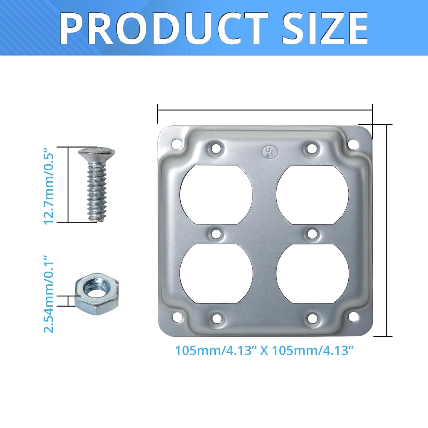 4-in Metal Electrical Box Cover, Pack of 1 | Features 1/2-in Projection; 2-Gang; Square Outlet Cover Plate; Galvanized Steel Material.