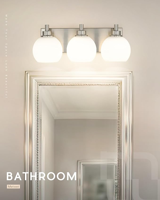 METWET Bathroom Light Fixtures, 3-Light Brushed Nickel Vanity Light, Modern - Image 5