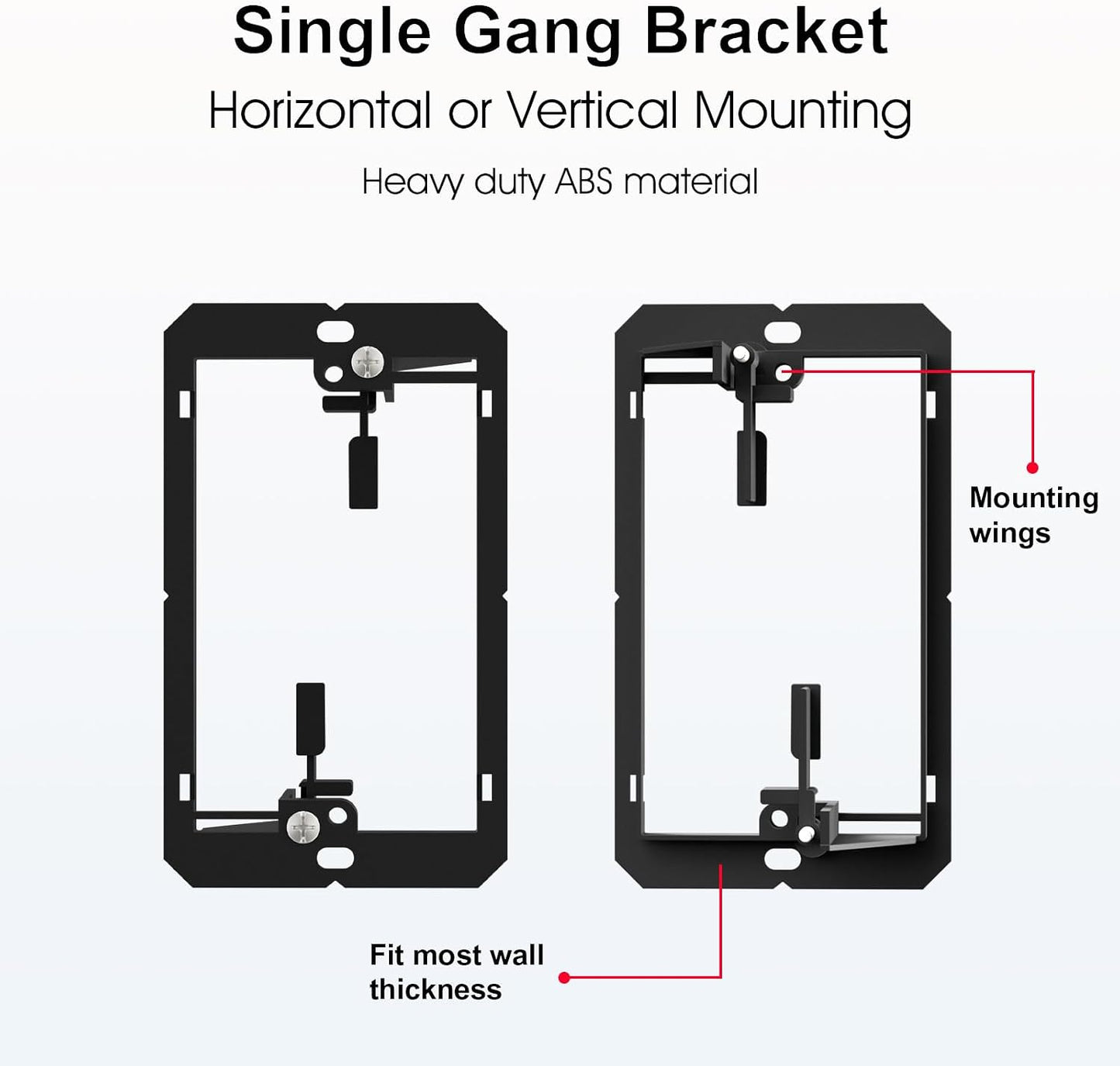 FGB 1 Gang Low Voltage Mounting Bracket, Black, 20-Pack | 1-Gang Low Voltage Box Brackets for Single Gang Wall Plate, Telephone Wires, Network Cables, HDMI, Coaxial, Speaker Cables