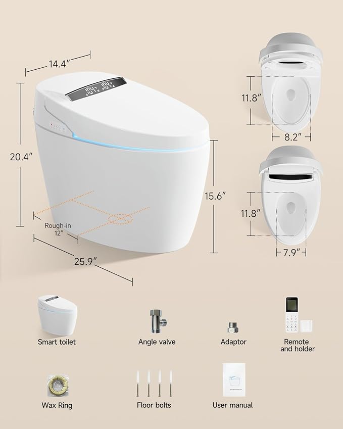 WANSID Smart Toilet with Bidet Built in, Bidet Toilet with Auto Open/Close Lid - Image 8