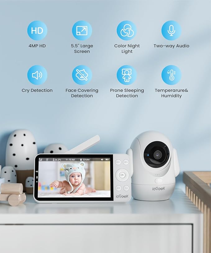 ieGeek 5.5’’ Split-Screen Baby Monitor, 2.5K UHD Baby Monitor - Image 5