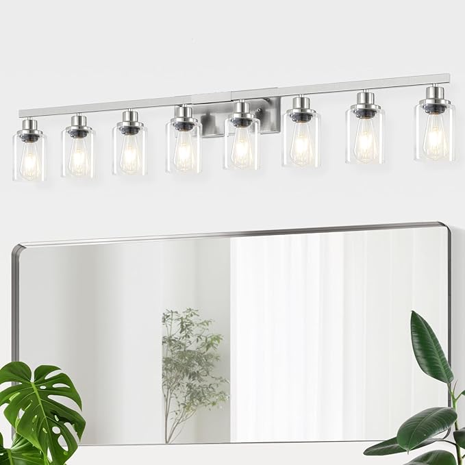 DIKAIDA 52inch Brushed Nickel Vanity Light Fixtures, 8 Light Brushed Nickel by DIKAIDALights