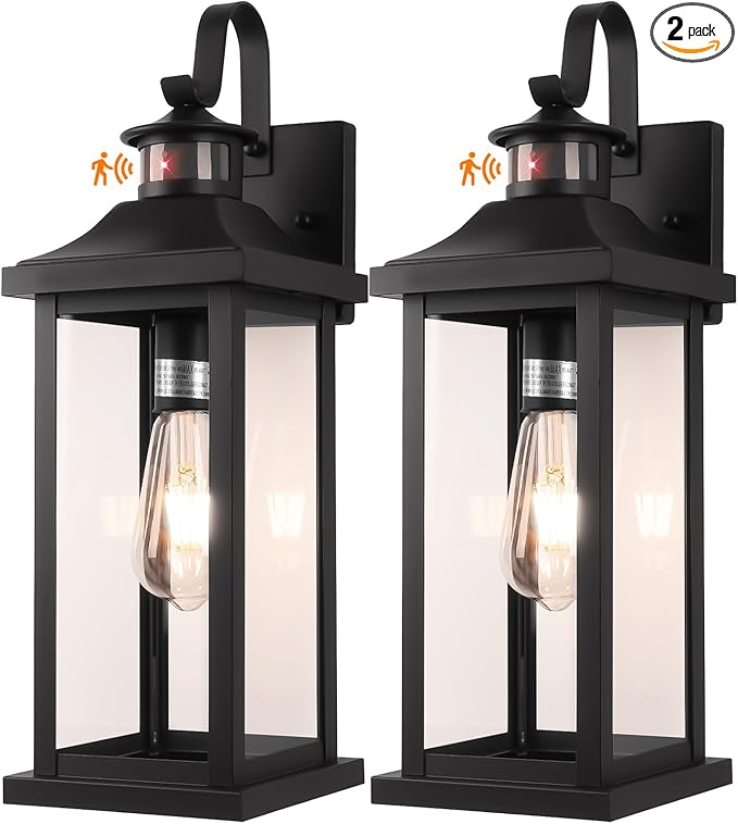 Roravilila 18 Inch Motion Sensor Outdoor Lights 2-Pack, Large Black Dusk to by DiscoverBeautyofLighting
