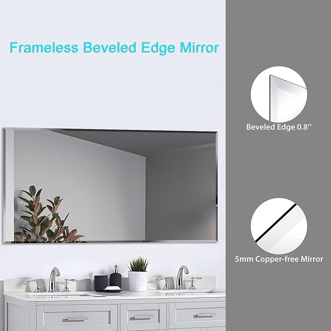 60x36 Inch Bathroom Mirror Frameless Beveled Edge Rectangle Wall Mirror - Image 5