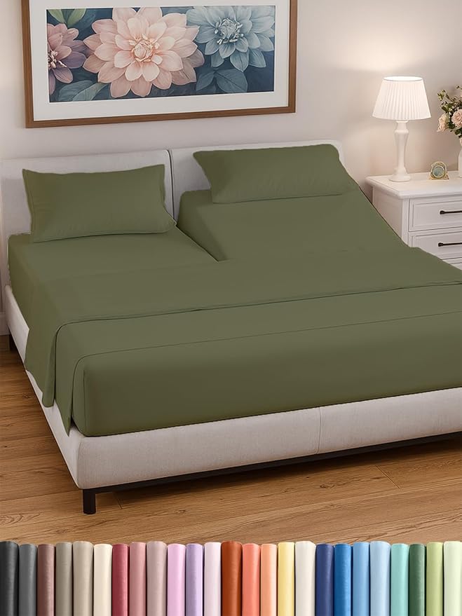 Split Head King Sheet Set – 4 Piece Flex Split Top King Sheets by CGKUnlimited