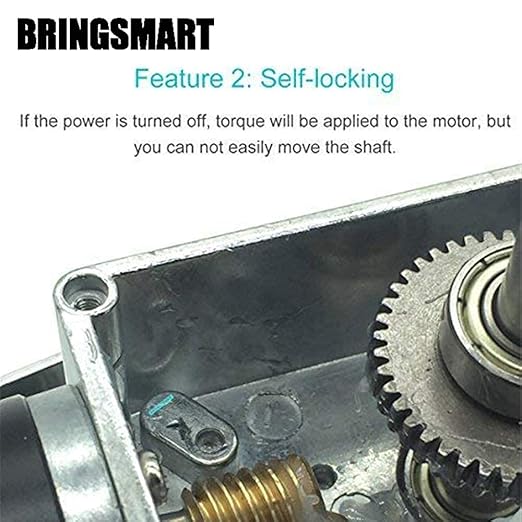 BRINGSMART 24V 5rpm DC Worm Gear Motor 70kg.cm Self-Locking Reversed Mini - Image 4