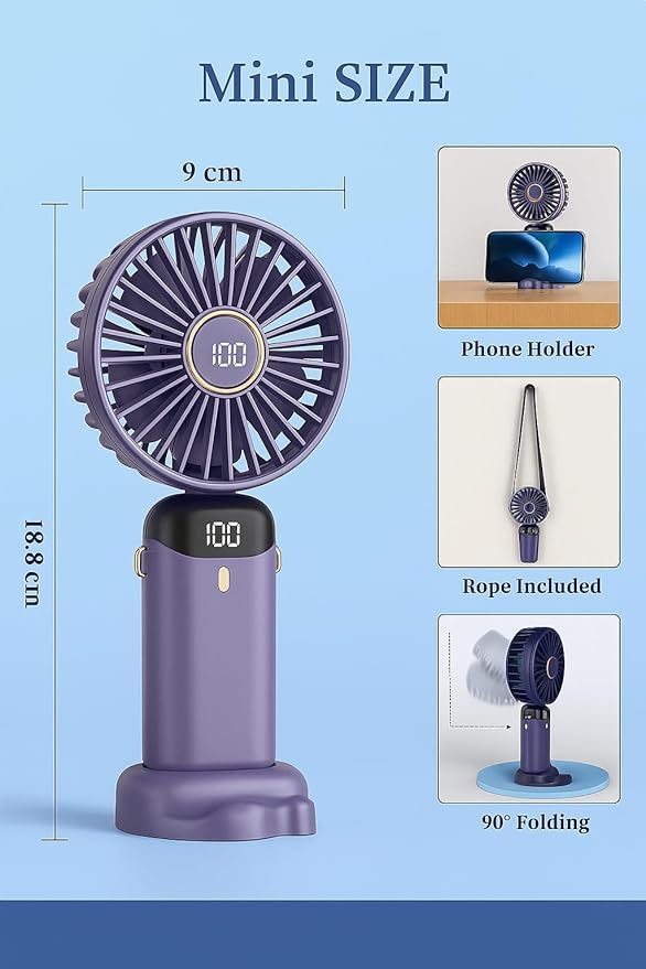 AMPMG LED Digital Display Rechargeable Fan – Portable Handheld & Desk Fan - Image 4