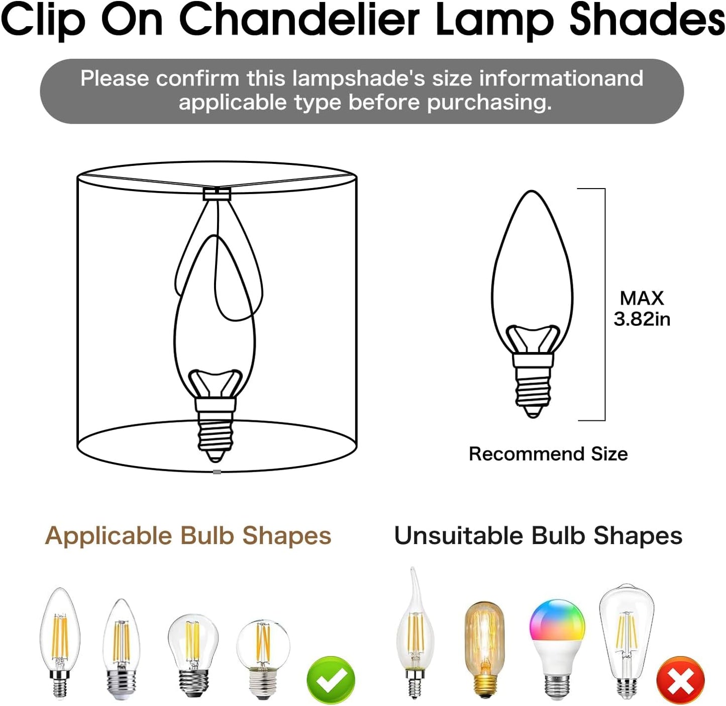 Chandelier Lamp Shades, Small Lamp Shades Clip-on Bulbs Only for Candelabra Bulbs, Black Chandelier Shades 6 Pcs, Mini Lampshades for Chandeliers 5.1" X 5.1" X 5.3, Home Decor Fabric Linen Lampshade