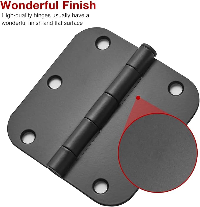 108 Pack Rounded Matte Black Door Hinges 3.5 Inch 5/8" Radius - Image 4