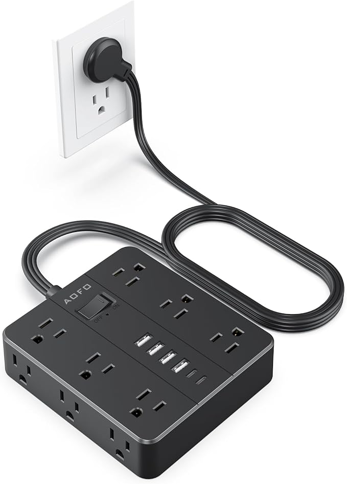 Flat Plug Power Strip, AOFO 5 Ft Extension Cord by AOFO