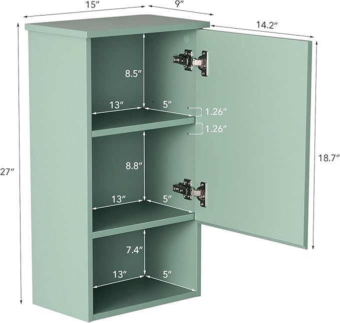 Bathroom Wall Cabinet with Single Door, Soft-Close Hinges, 15x27 inch Wooden - Image 2