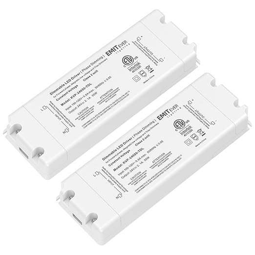 EMITEVER Triac Dimmable Driver, 2 Packs 50W Power Supply, AC 120V to DC 24V by EMITEVER