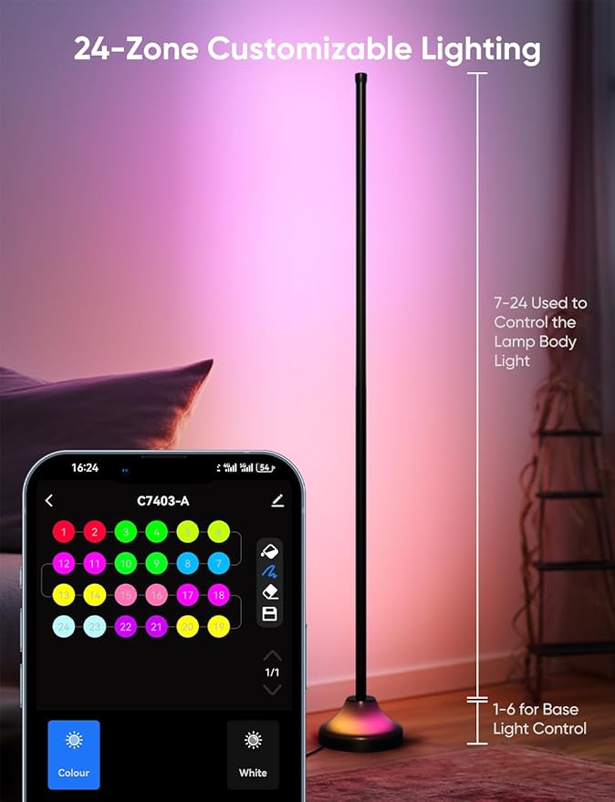 RGB&IC Smart Corner Floor Lamp – 20 W/1100 lm, 24‑Zone DIY & Music‑Sync LED - Image 4